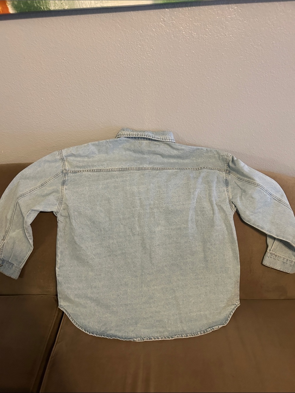 Pink Lily Light Wash Denim Button-Down Shirt - Pale Blue - Picture 6 of 6